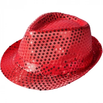 VipMarketim Disko Star Kırmızı Payetli Fötr Şapka Yetişkin Boy