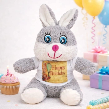 VipMarketim Doğum Günü Tişörtlü Sevimli Peluş Tavşan