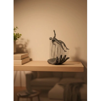 VipMarketim El İnsan Figürü Gri Modern Sanatsal Tasarım Salon ve Raf Dekorasyonu İçin Özel Biblo