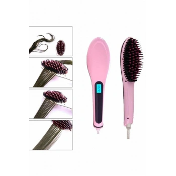 VipMarketim Elektrikli Saç Düzleştirici Tarak Saç Düzleştirici Fırça Sıkı Dişli Pembe