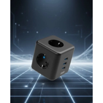 VipMarketim Elektronik Cihazlar İçin Akım Korumalı 3 Prizli USB’li Küp Priz