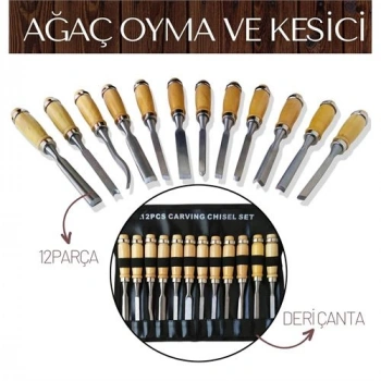 VipMarketim Elena 12 Parça Çantalı Ağaç Oyma ve Kesici Set