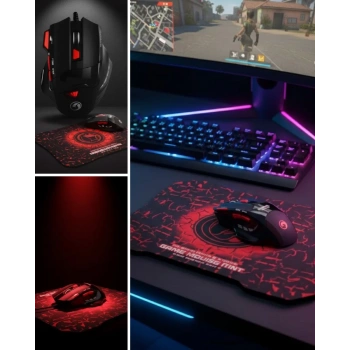 VipMarketim Ergonomik Gaming Mouse ve Mousepad 3 DPI Ayarlı LED Işıklı Tasarım