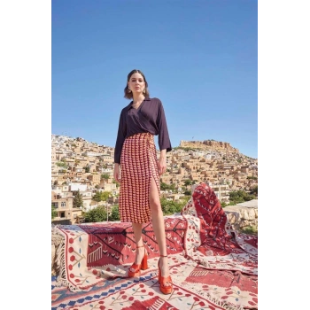 Vipmarketim Etnik Desenli Saten Etek Takımı