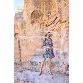 Vipmarketim Etnik Desenli Truvakar Kollu V Yaka Elbise