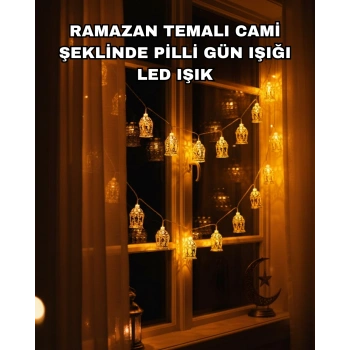 VipMarketim Ev Dekoru İçin Ramazan LED Işık Pilli Sıcak Sarı Cami Figürlü