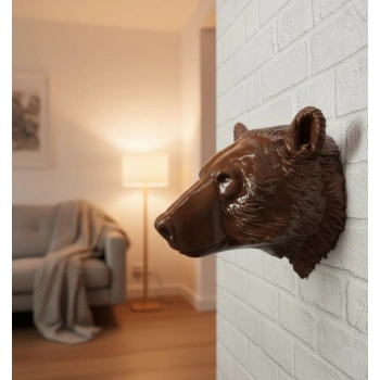 VipMarketim Ev ve Ofis İçin Dekoratif Ayı Başı Heykel Hediyelik Duvar Aksesuarı