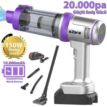 VipMarketim Ezere Powerstorm Kablosuz El Süpürgesi 20000Pa Çekim Gücü 3 Kademeli HEPA Filtre 21V 2.0Ah Batarya-(5775)