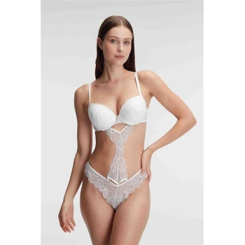 VipMarketim Fantezi Destekli Balenli Kaplı Dantel Detaylı Sütyen Slip İç Çamaşırı Takımı