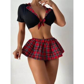 VipMarketim  Fantezi Göğüs Kısmı Fiyonklu Mini Öğrenci Kostümü