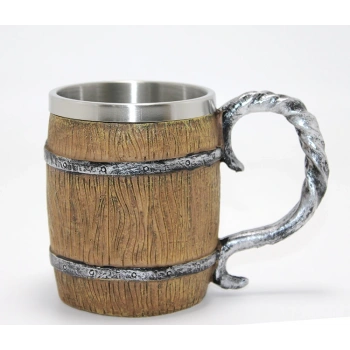 VipMarketim Fıçı Tasarımlı 3D Kabartmalı Paslanmaz Çelik Kupa Bardak