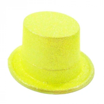 VipMarketim Floresan Sarı Renk Simli Uzun Fötr Melon Şapka 12 cm