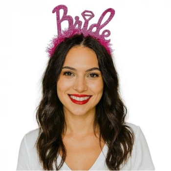VipMarketim Fuşya Renk Bekarlığa Veda İtalik Yazı Alyanslı Bride Taç