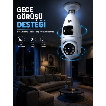 VipMarketim Gece Görüşlü Çift Lens Wi-Fi Ampul Kamera Mobil Takip Destekli