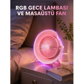 VipMarketim Gece Lambalı Renk Değiştiren Masaüstü Fan