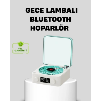 VipMarketim Gece Lambası Stereo Bluetooth Hoparlör Dijital Saatli Vintage Tasarım Çok Fonksiyonlu
