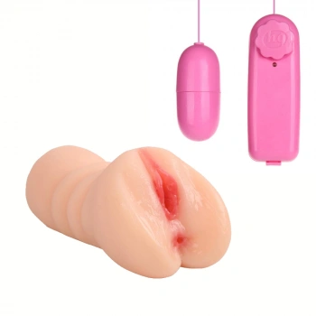 VipMarketim Gerçekçi Titreşimli Suni Vajina Anal Çift Girişli Mastürbatör