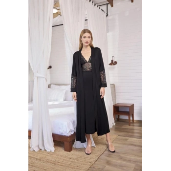 VipMarketim Göğüs Ve Sırt Dekolteli Dantelli Sabahlık Takımı