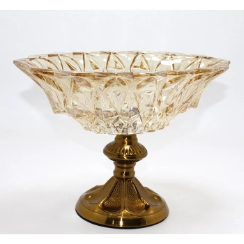 VipMarketim Gold Detaylı Eskitme Ayaklı Dekoratif Cam Sunumluk