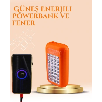 VipMarketim Gold Silver Güneş Enerjili Powerbank Işıldak – 10000 mAh Taşınabilir Suya Dayanıklı 32 LED