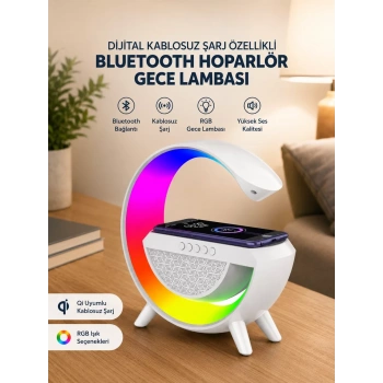 VipMarketim Google Dijital Kablosuz Şarj Özellikli Bluetooth Hoparlör Gece Lambası