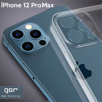 VipMarketim Gor İPhone 12 Pro Max 6.7 İnch Kılıf Kamera Korumalı Şeffaf Silikon Kılıf-(5775)