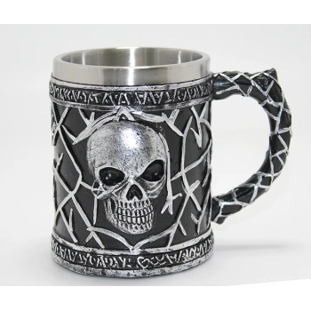 VipMarketim Gotik Kurukafa 3D Kabartmalı Paslanmaz Çelik Kupa Bardak