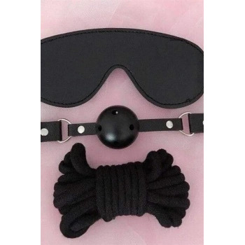 VipMarketim  Gözlük Ağız Topu İp Üçlü Deri Harness Set