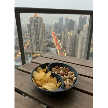 VipMarketim Gri Çerezlik Kase Seti Modern Bölmeli Sunum Tasarımı