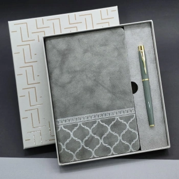 VipMarketim Gri Renk Defter Ve Metal Roller Kalem Seti