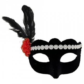 VipMarketim Gümüş Dantelli Kırmızı Gül Tasarımlı Parti Maskesi