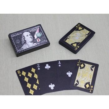 VipMarketim Gümüş Dolar Tasarımlı Siyah İskambil Oyun Kartı