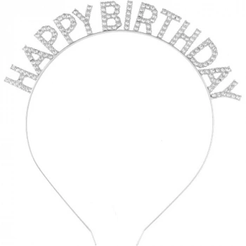 VipMarketim Gümüş Kristal Taşlı Happy Birthday Doğum Günü Tacı İthal Ürün A Kalite 17x16 cm