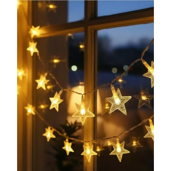 VipMarketim Günışığı Beyaz Yıldız Işık Zinciri 5 Metre Enerji Tasarruflu Dekor