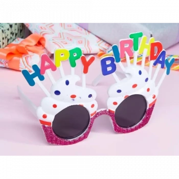 VipMarketim Happy Birthday Beyaz Fuşya Parti Gözlüğü