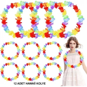 VipMarketim Hawaii Çiçekli Boyun Kolyesi - Renkli Tropikal Parti Leisi 12 Adet