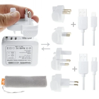 VipMarketim Haweel Universal Seyahat Şarj Adaptör İPhone Ve 1 Mikro Usb Şarj Kablosu Set-(5775)