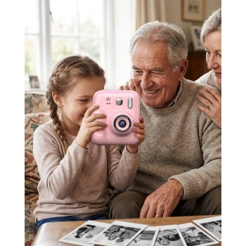 VipMarketim HD Ekranlı Çocuk Fotoğraf Makinesi Video Kayıt ve Baskı Kağıdı Kalem Hediyeli