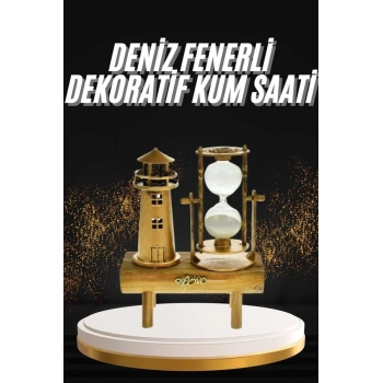 VipMarketim Hediyelik Eşya Retro Deniz Fenerli Kum Saati Ahşap Görünümlü Dekoratif Eşya