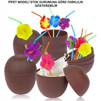VipMarketim Hindistan Cevizi Hawaii Luau Aloha Pipetli İçecek Kabı Bardak 10x13 cm 1 Adet
