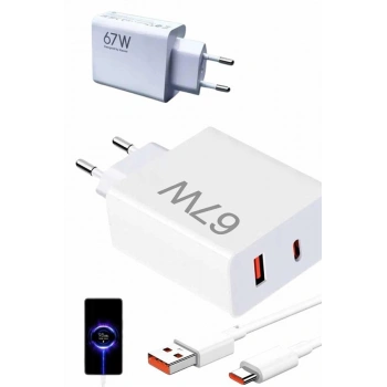 VipMarketim Hızlı Şarj Aleti Adaptörü Kablo Seti 67W Uzun Ömürlü Beyaz