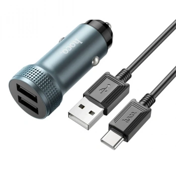 VipMarketim HOCO Z49 Çift USB Girişli Araç Şarj Başlık + USB To Type-C Kablo-(5775)