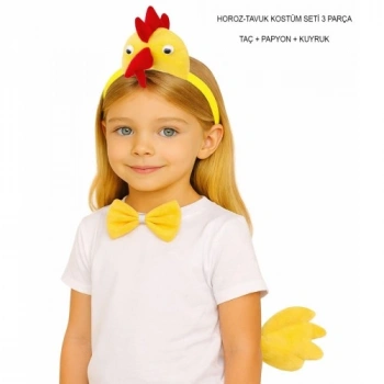 VipMarketim Horoz – Tavuk Kostüm Aksesuar Seti - Taç Papyon Kuyruk
