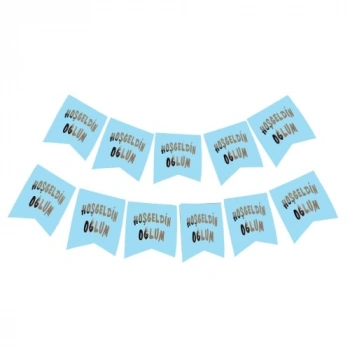 VipMarketim Hoşgeldin Oğlum Yazılı Mavi Üzeri Gümüş Yeni Doğan Bebek Doğum Süsü Afiş Bayrak Flama 2.2 Metre