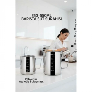 VipMarketim İnox 350ml-550ml Barista Süt Sürahisi Seti - Süt Köpürtme Potu - Paslanmaz Çelik