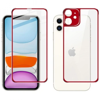 VipMarketim İPhone 11 6.1 Metal Çerçeve Ön Arka 3D Full Tempered Cam Koruyucu-(5775)