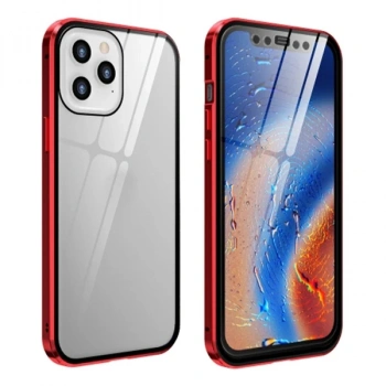 VipMarketim İPhone 12 Pro Mıknatıslı 360 Derece Ön ve Arka Cam Full Korumalı Manyetik Kılıf-(5775)