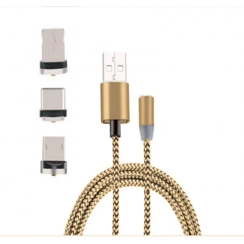 VipMarketim İphone Type-C Android 3 Yuvarlak Başlık Manyetik Şarj Usb Kablosu-(5775)