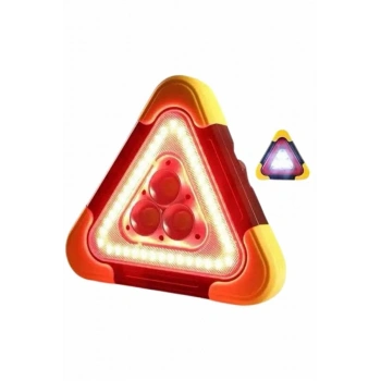 VipMarketim Işıklı İkaz Lambası Reflektör Şarjlı Işıklı Üçgen LED Acil Durum Feneri