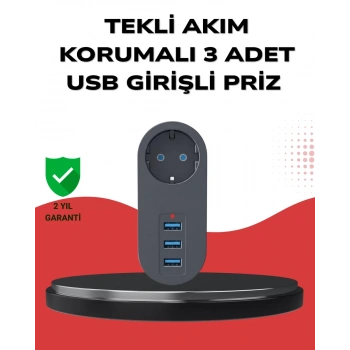 VipMarketim Isıya Dayanıklı 3 USB Portlu Güvenlikli Priz – Akıllı Enerji Yönetimi